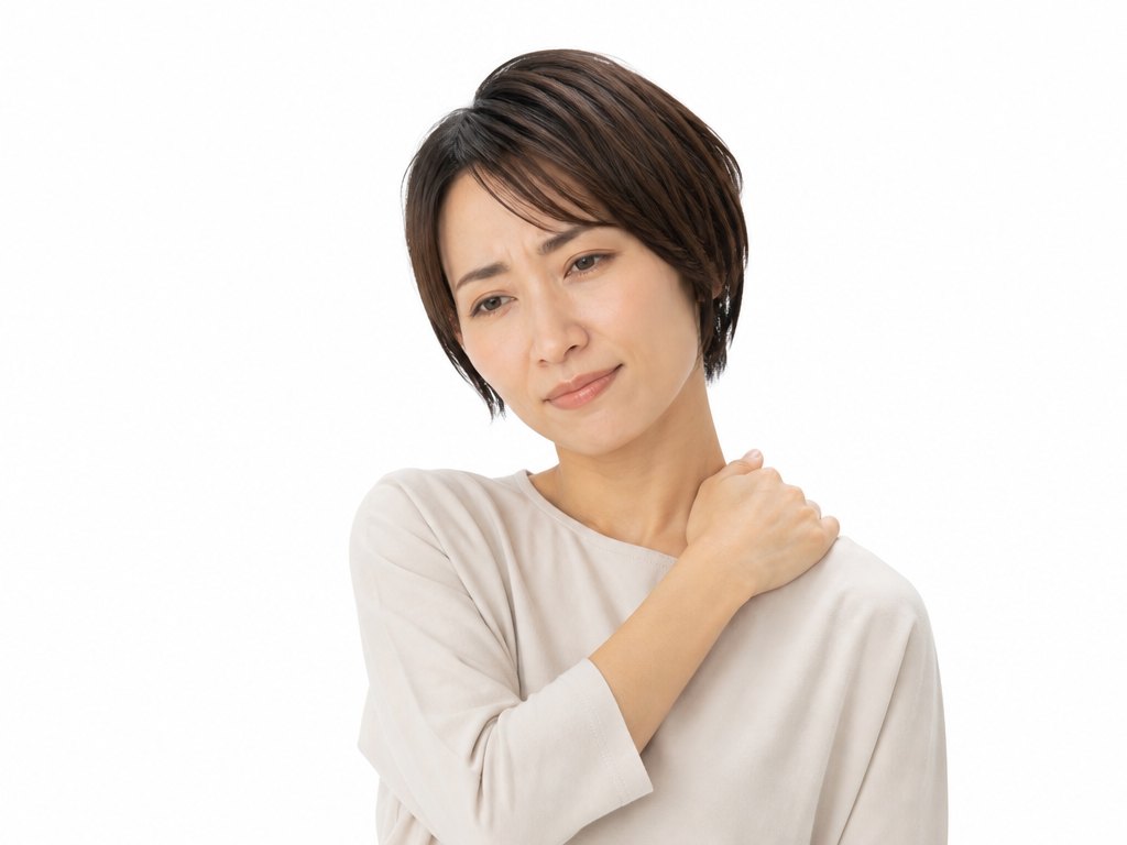 肩と首を押さえる女性（肩こり・首こり）