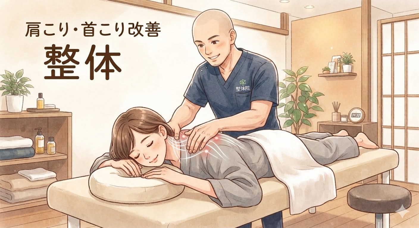 肩と首を押さえる女性（肩こり・首こり）